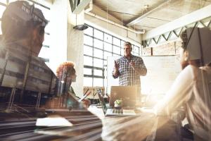 man giving data strategy presentation