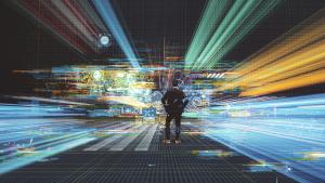Man surrounded by digital technologies