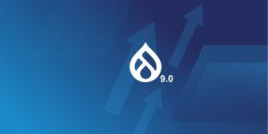 Navy and blue gradient graphics and textures with a Drupal 9 logo