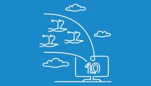 Two-color illustration depicting upgrades from older versions of Drupal to Drupal 10