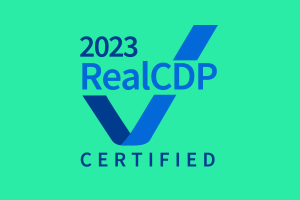 Two-color badge indicating RealCDP certification for 2023