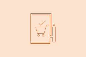 Tablet with shopping cart icon and a check mark above