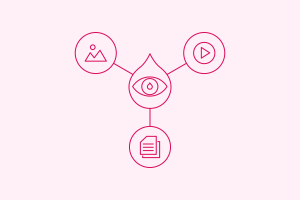 Drop in middle with eyeball surrounded by icons for image, video, and document