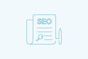 Line art of SEO on page with pencil