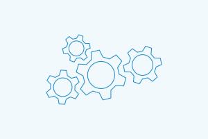 Two-color line art of gears turning