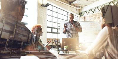 man giving data strategy presentation