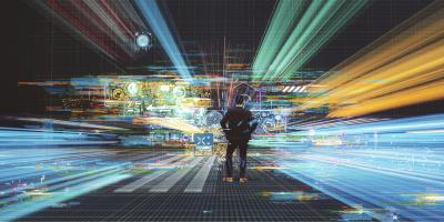 Man surrounded by digital technologies