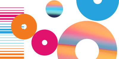 Various geometries with orange, blue, and pink colors