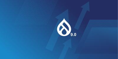 Navy and blue gradient graphics and textures with a Drupal 9 logo