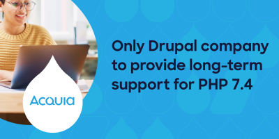 blue background with droplet pattern and person on acquia droplet