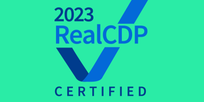 Two-color badge indicating RealCDP certification for 2023