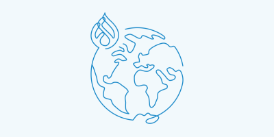 Globe with Drupal Icon over North America
