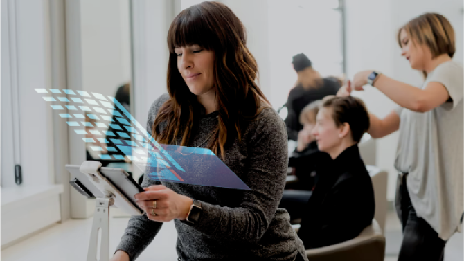 Person looking at a holographic menu
