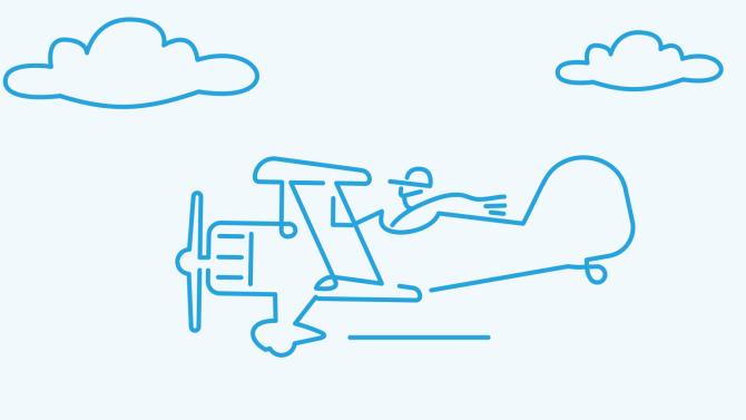 blue line art of a plane flying in the sky