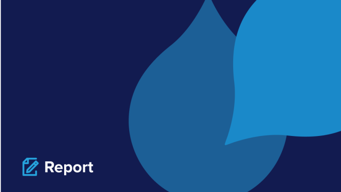 navy background with various blue shaded acquia droplets and the word 'report' in the lower left corner