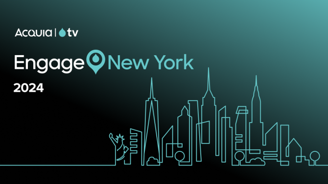 Acquia TV logo paired with the Acquia Engage New York 2024 conference logo