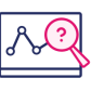 navy and pink line art of a screen with analytics and a magnifying glass over it