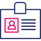 navy and pink icon of a badge