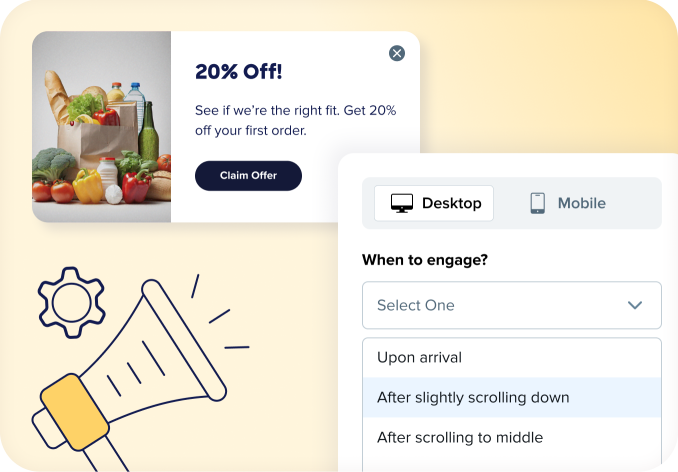 Product UI showing An add for a discount that has controls for when to introduce it on the page.