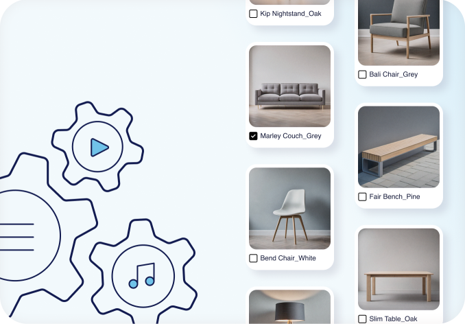 Product UI showing various home good assets that can be selected