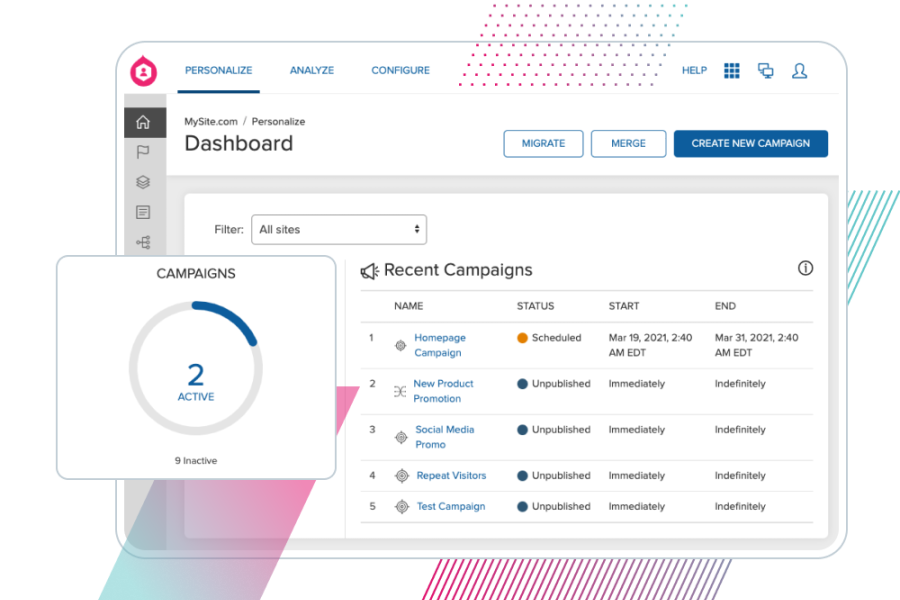 Overlapping screenshots pulled from the Personalization product interface