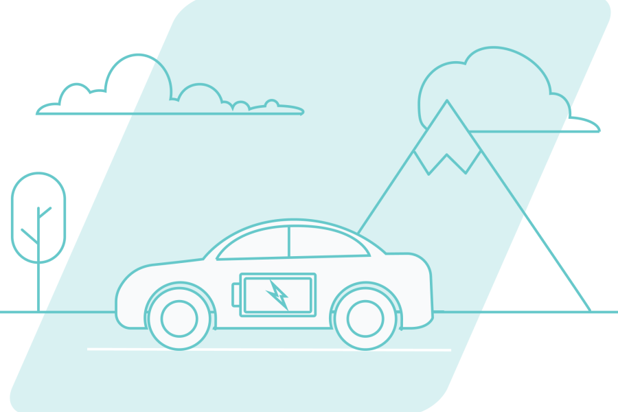 Teal Line art of electric care driving on road