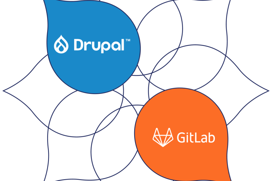 floral droplet pattern with drupal logo and gitlab logo