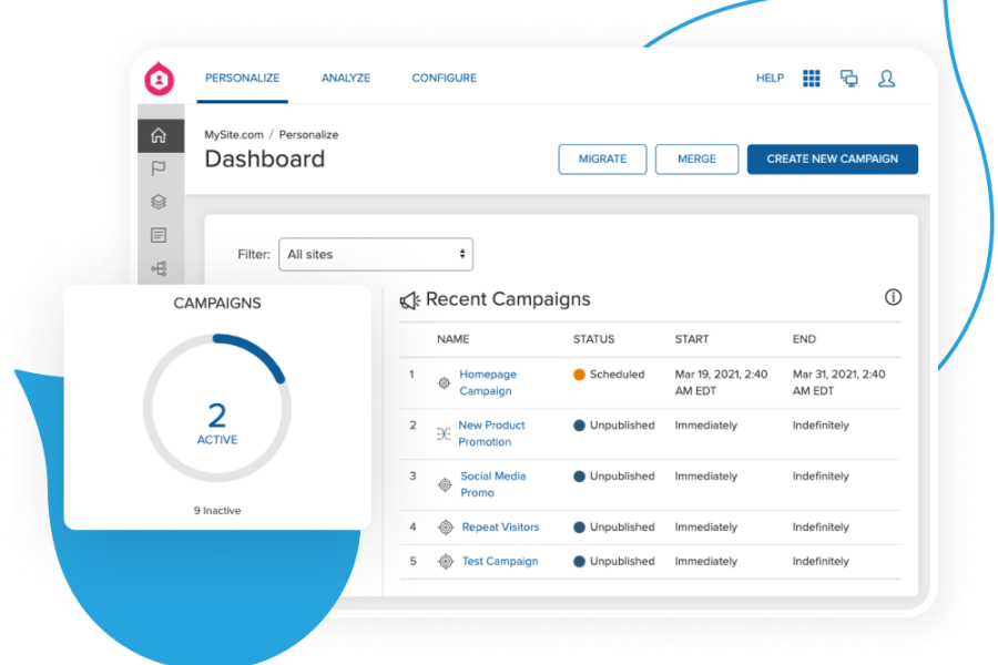 Personalization system screenshot