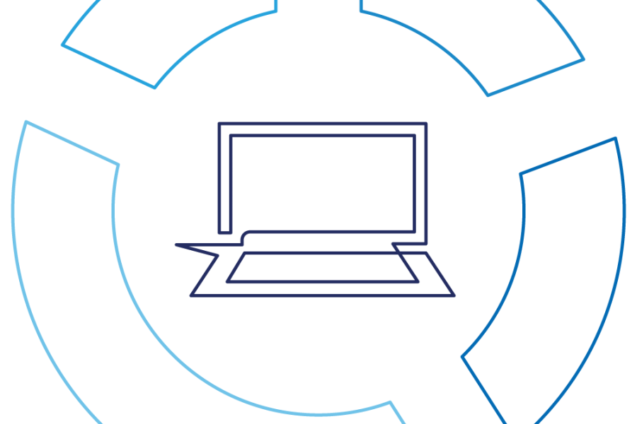 JS/CSS Aggregation graphic with a laptop