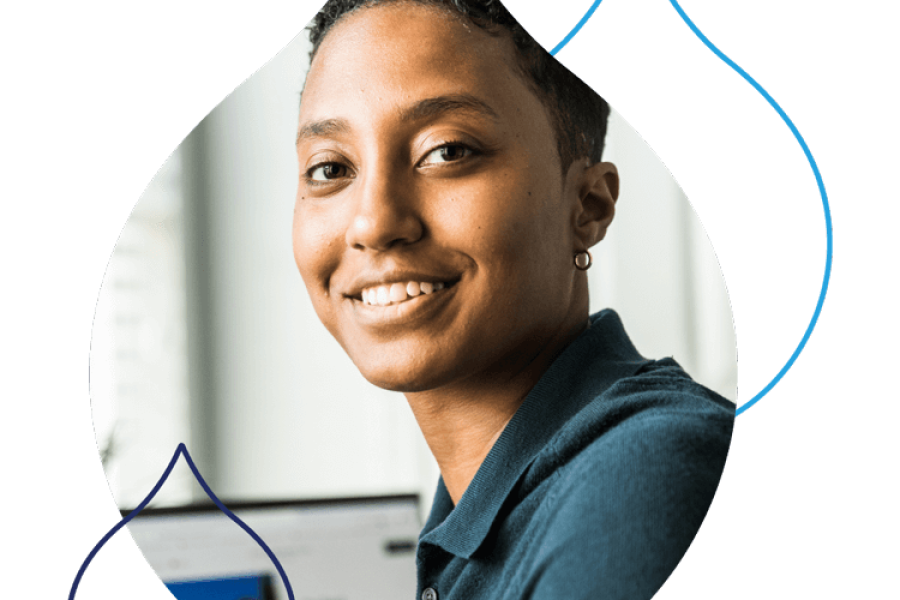 Multiple sites from a single codebase photo graphic with woman smiling