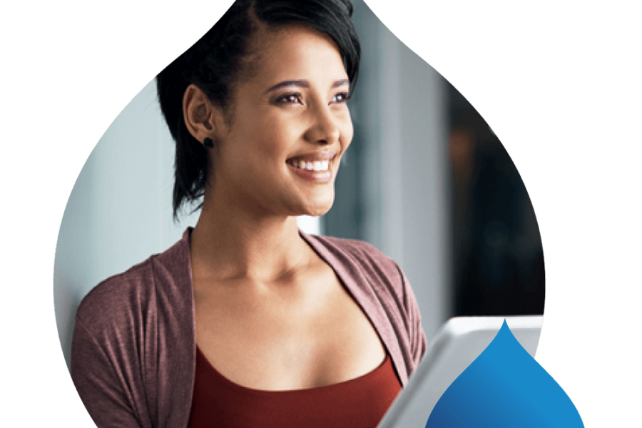 Female student with a drop graphic