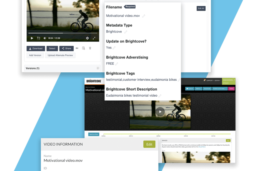 Brightcove and Acquia DAM integration screens