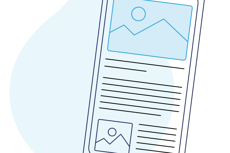 blue acquia droplet behind line art of a book on a phone