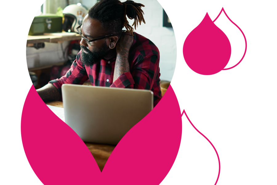 Image of a person on a laptop masked by a droplet