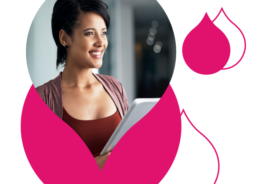 image of a person on a tablet masked by an acquia droplet