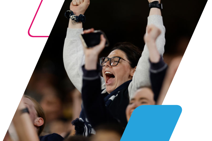 image of fan cheering cropped by a parallelogram
