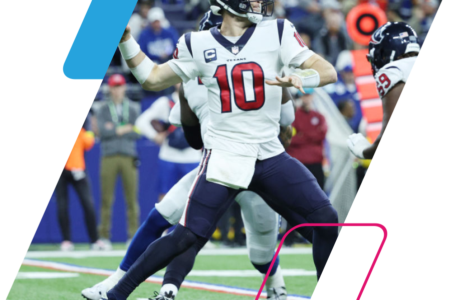 image of a Texans football player throwing a ball cropped by a parallelogram