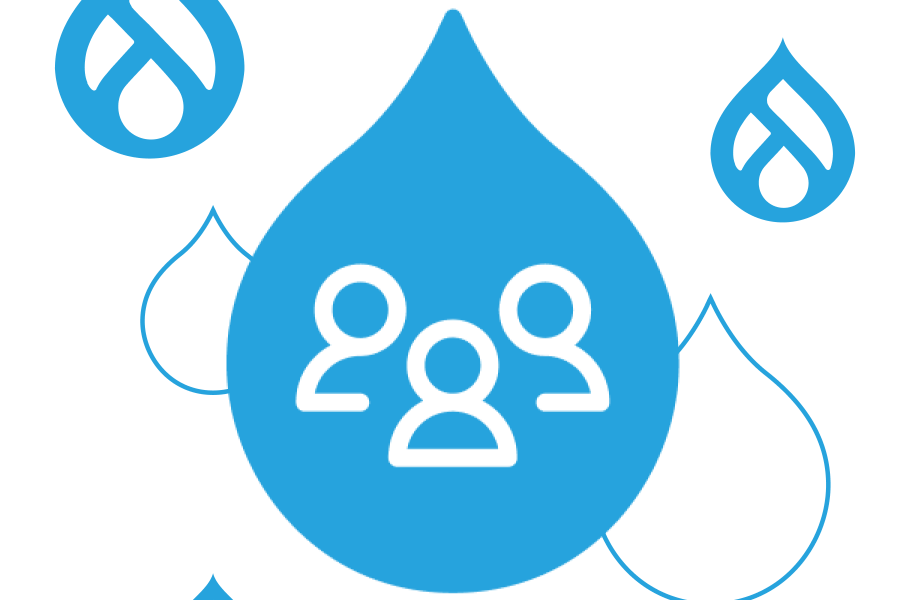 blue Acquia Partners logo surrounded by drupal logos