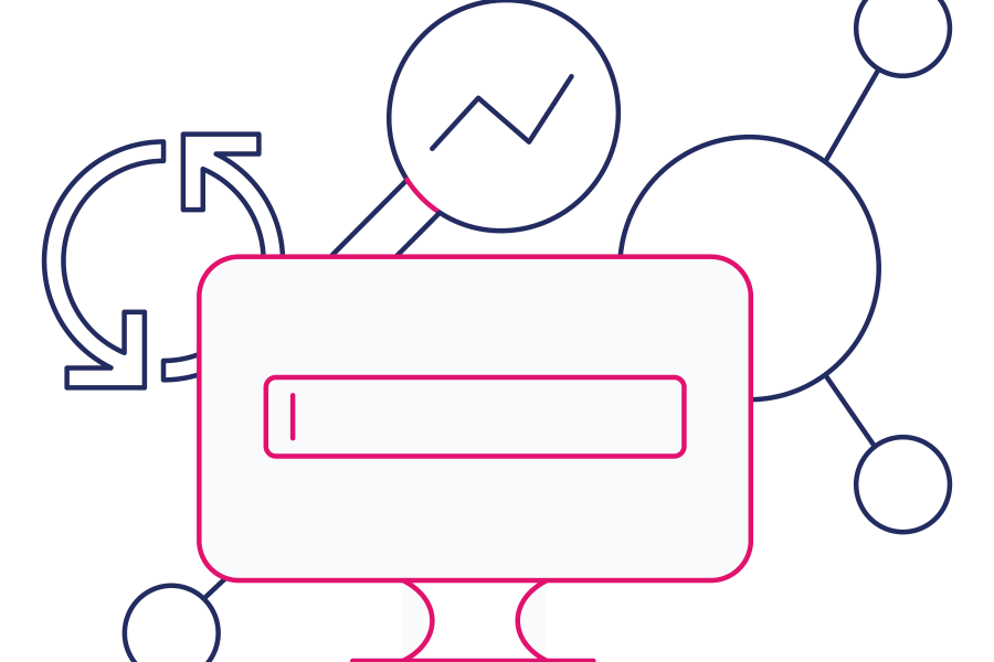 Illustration of a monitor with various different technological capabilities around it