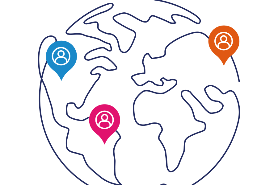 Illustration of the globe with various pins