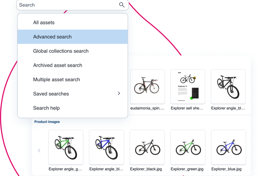 Porduct screenshots from Acquia DAM product showcasing the search function