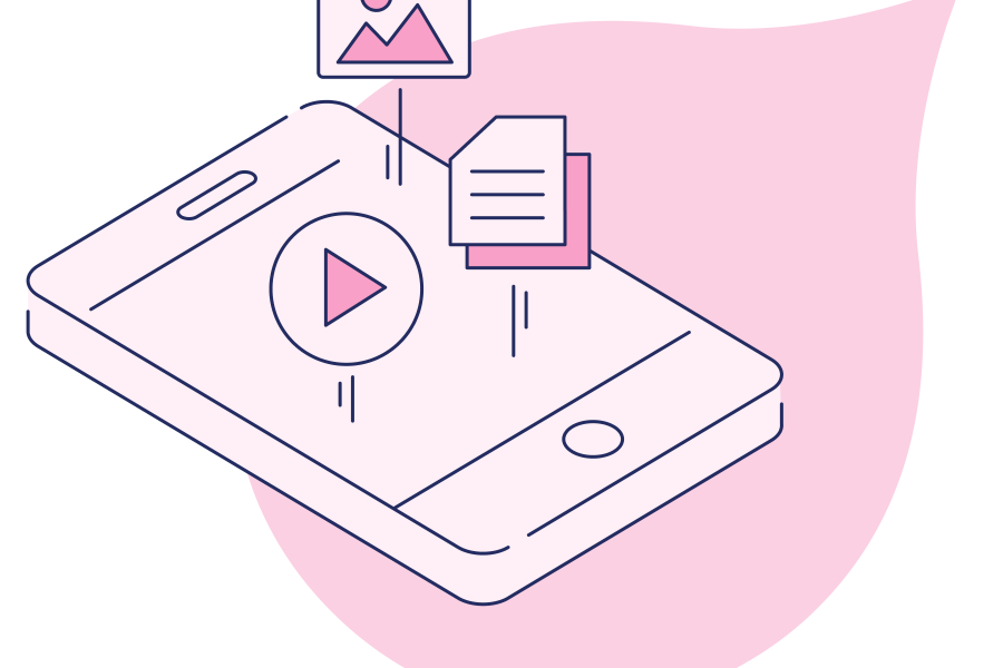 illustration of a mobile device with media icons
