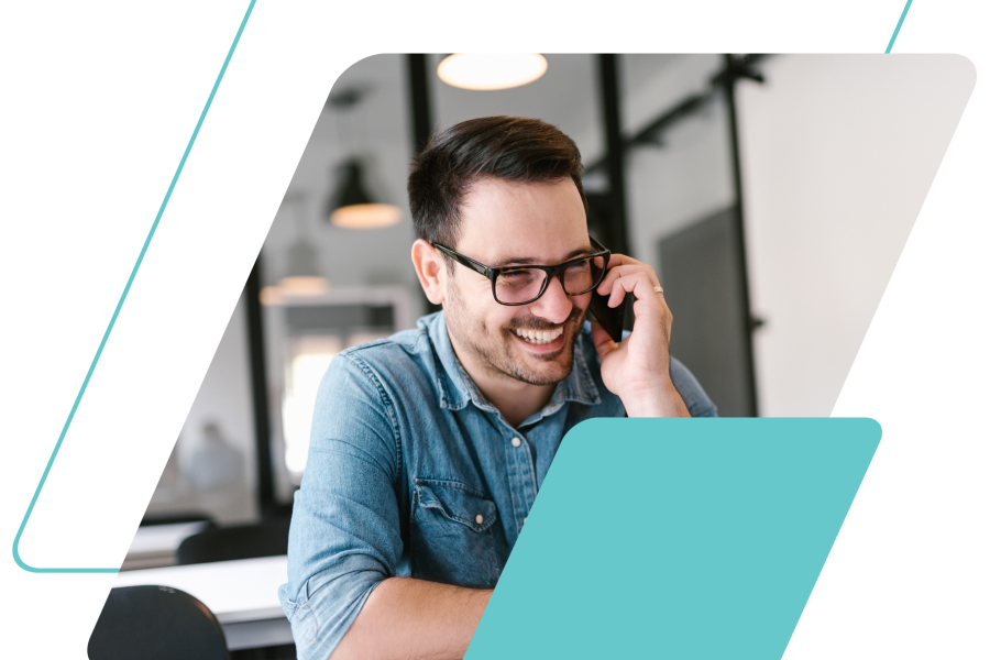 Stylized graphic of a man talking on the phone