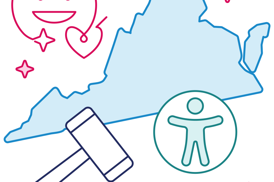 Illustration of the profile of the state ofVirginia with accessibility and compliance graphics