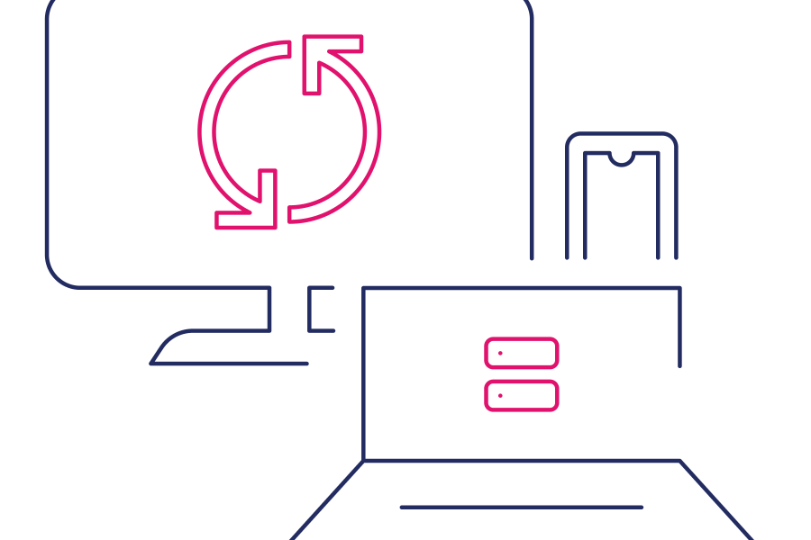 illustration of several devices syncing data