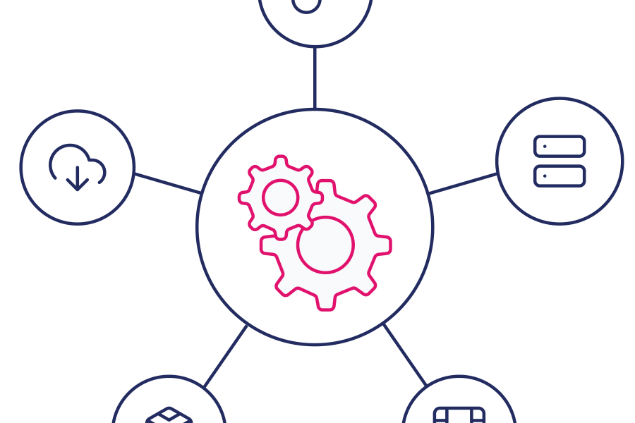 illustration of a cogwheel connected to various integration types