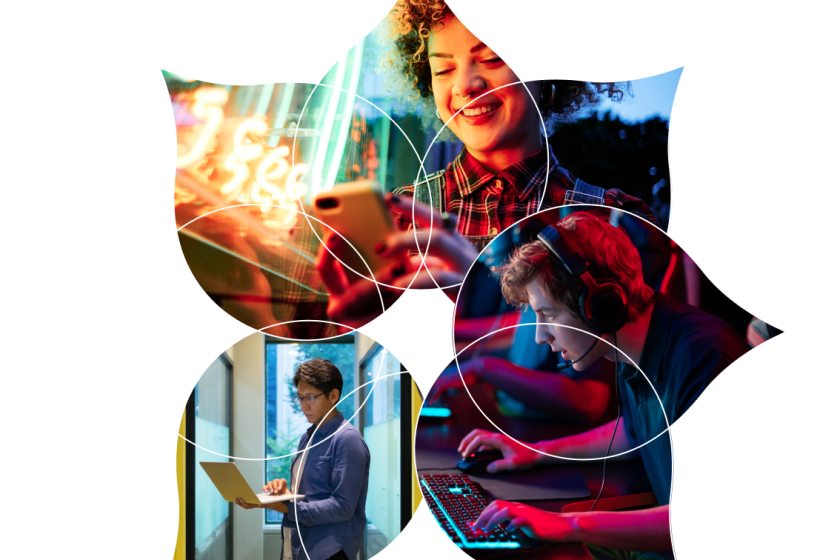 Collage of people engaging on technology