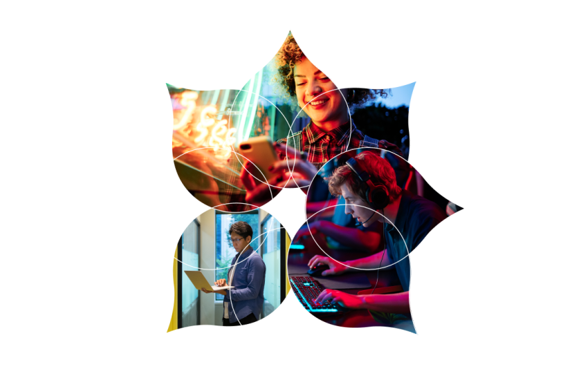 Collage of people engaging on technology