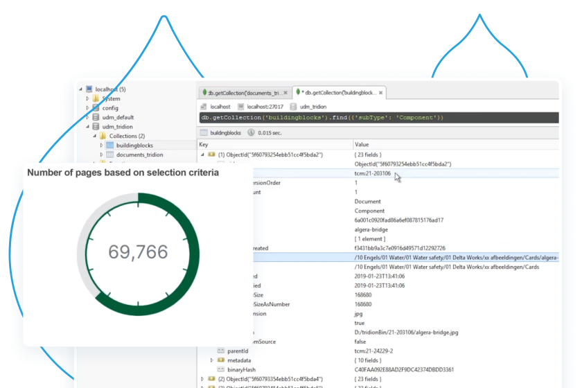 Screenshot of Migrate replatform interface with blue acquia droplets around