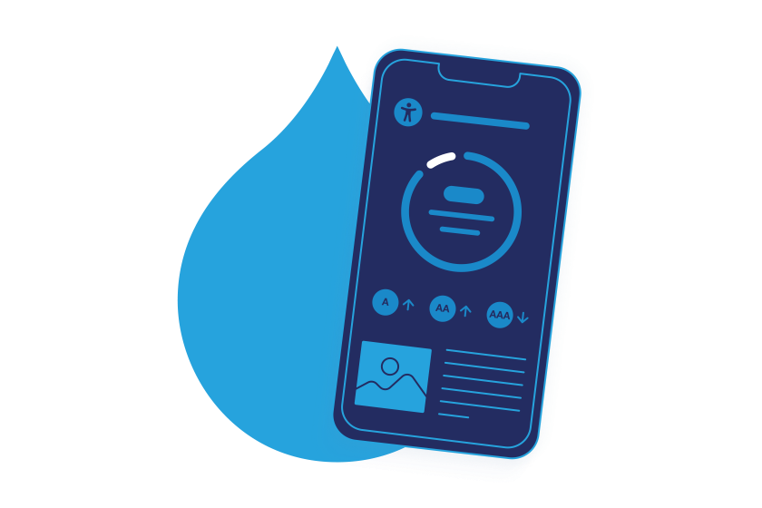 Illustration of a mobile device with an accessibility score using WCAG's a, AA, and AAA compliance standards